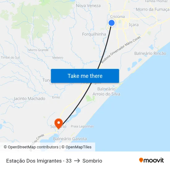 Estação Dos Imigrantes - 33 to Sombrio map