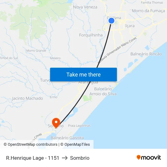 R.Henrique Lage - 1151 to Sombrio map