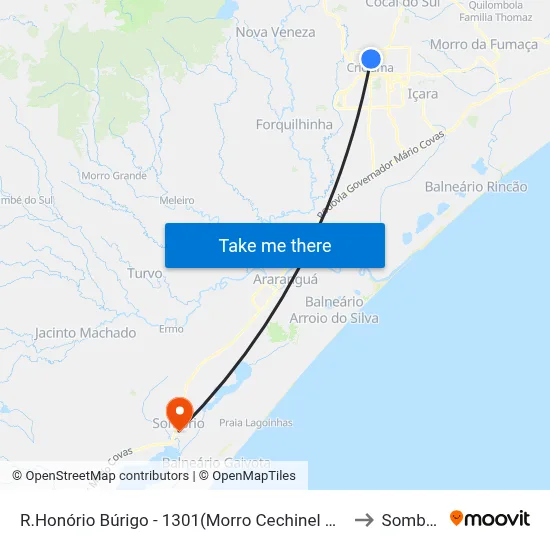 R.Honório Búrigo - 1301(Morro Cechinel Club) to Sombrio map