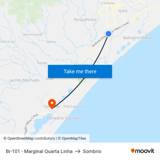 Br-101 - Marginal Quarta Linha to Sombrio map