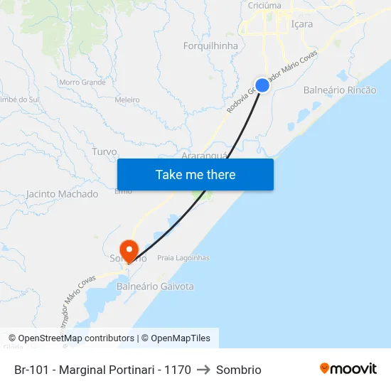Br-101 - Marginal Portinari - 1170 to Sombrio map