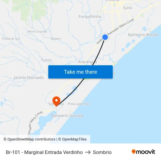 Br-101 - Marginal Entrada Verdinho to Sombrio map