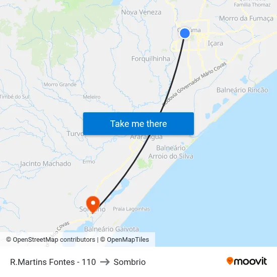 R.Martins Fontes - 110 to Sombrio map