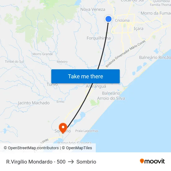 R.Virgílio Mondardo - 500 to Sombrio map
