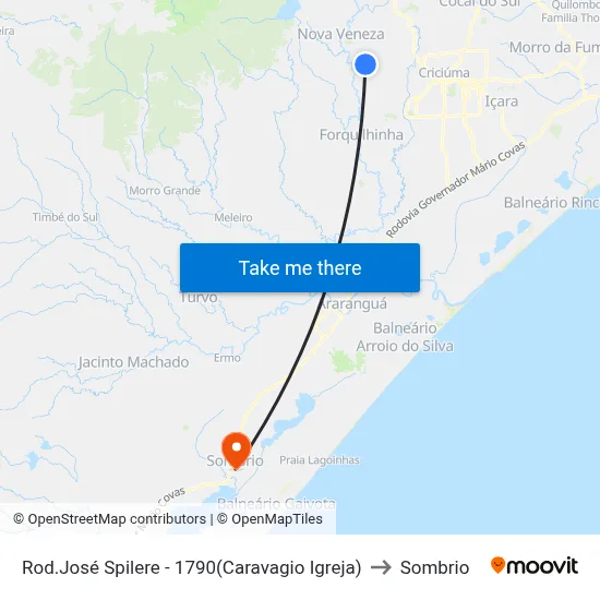 Rod.José Spilere - 1790(Caravagio Igreja) to Sombrio map