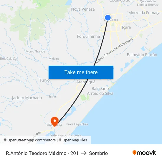 R.Antônio Teodoro Máximo - 201 to Sombrio map