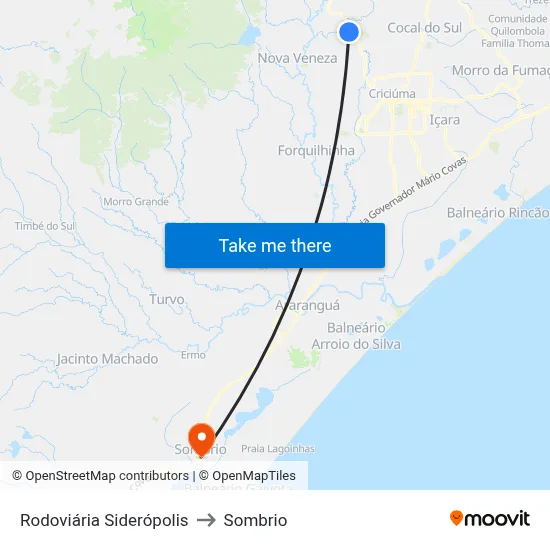 Rodoviária Siderópolis to Sombrio map