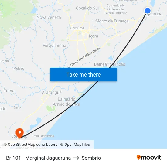 Br-101 - Marginal Jaguaruna to Sombrio map
