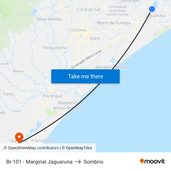Br-101 - Marginal Jaguaruna to Sombrio map