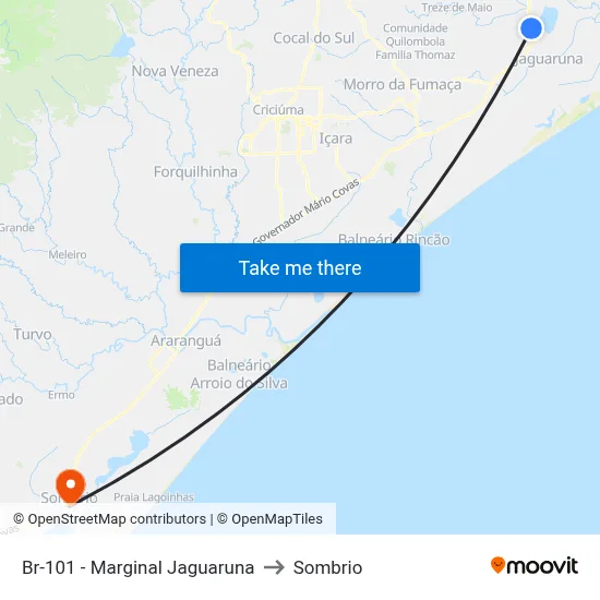 Br-101 - Marginal Jaguaruna to Sombrio map