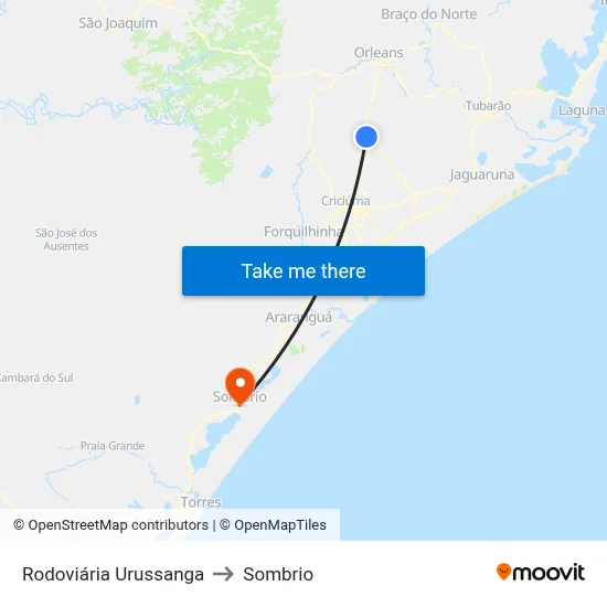 Rodoviária Urussanga to Sombrio map