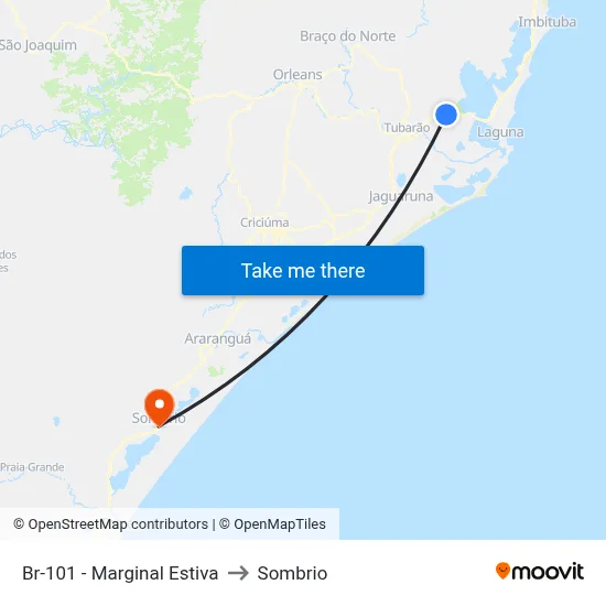 Br-101 - Marginal Estiva to Sombrio map
