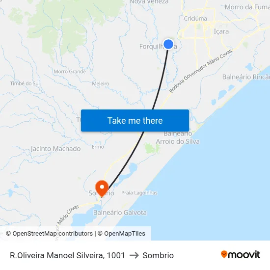 R.Oliveira Manoel Silveira, 1001 to Sombrio map