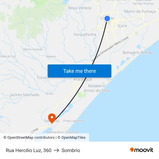 Rua Hercílio Luz, 360 to Sombrio map