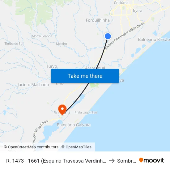 R. 1473 - 1661 (Esquina Travessa Verdinho) to Sombrio map