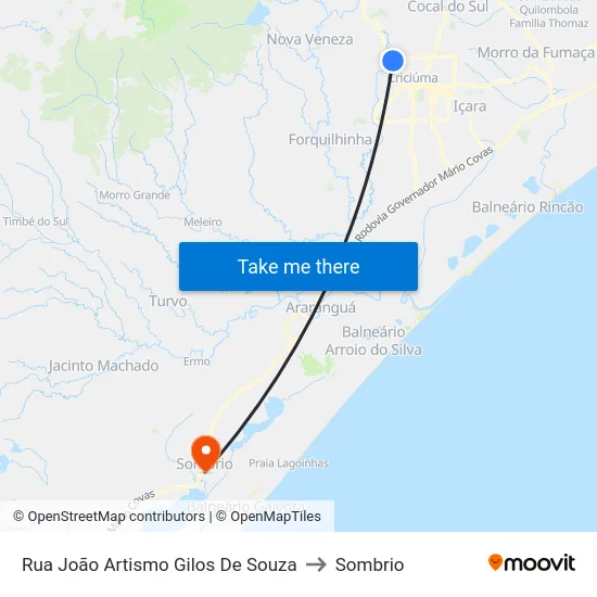 Rua João Artismo Gilos De Souza to Sombrio map