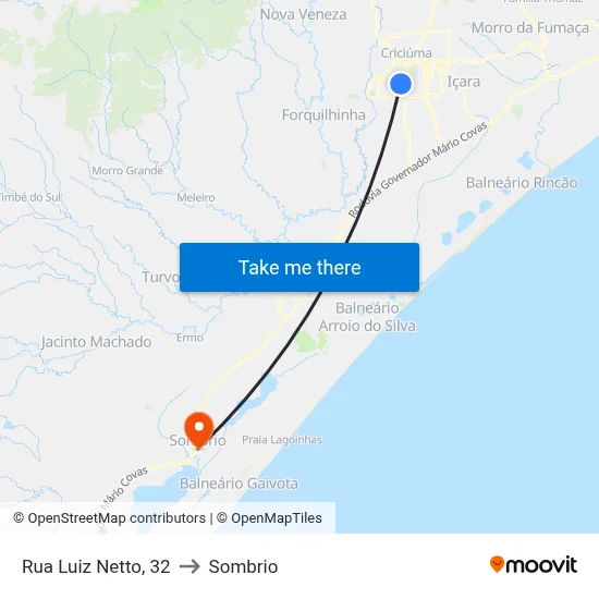Rua Luiz Netto, 32 to Sombrio map