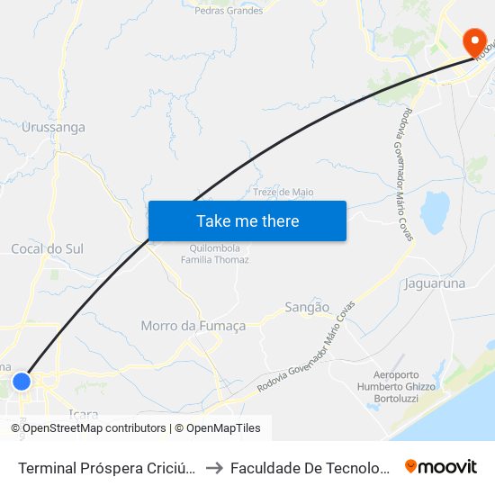 Terminal Próspera Criciúma(Tpro) to Faculdade De Tecnologia Senac map