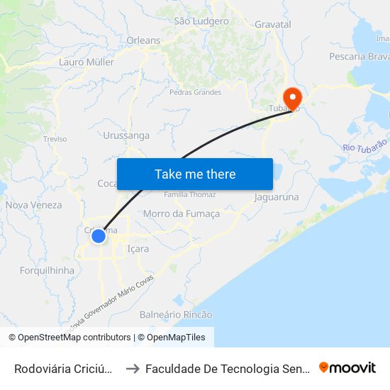 Rodoviária Criciúma to Faculdade De Tecnologia Senac map