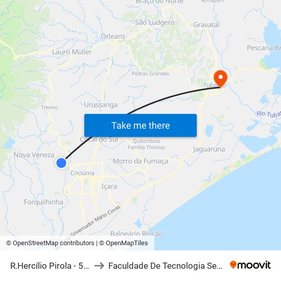 R.Hercílio Pirola - 500 to Faculdade De Tecnologia Senac map