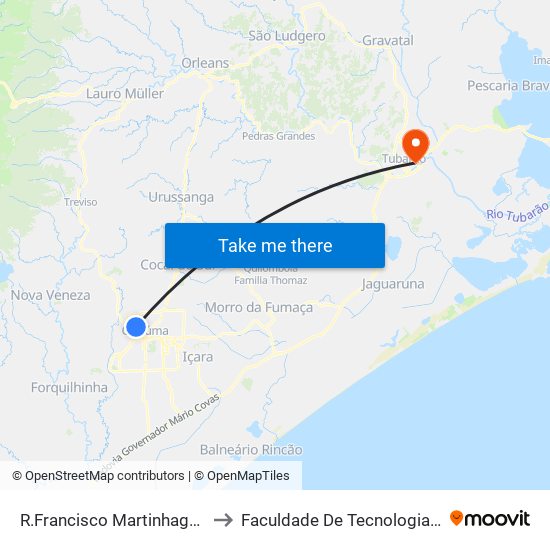 R.Francisco Martinhago - 440 to Faculdade De Tecnologia Senac map