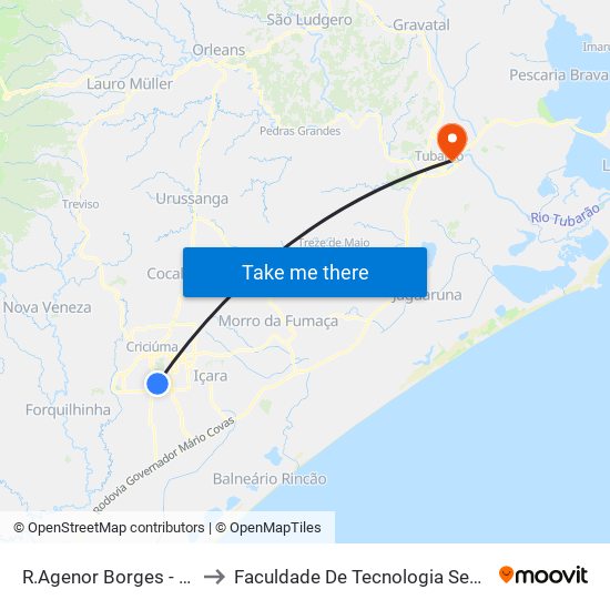 R.Agenor Borges - 36 to Faculdade De Tecnologia Senac map