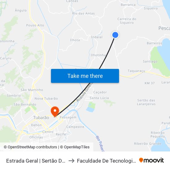 Estrada Geral | Sertão Da Estiva to Faculdade De Tecnologia Senac map