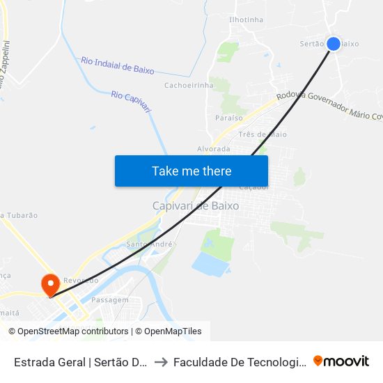 Estrada Geral | Sertão Da Estiva to Faculdade De Tecnologia Senac map