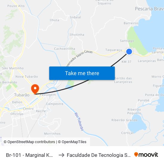 Br-101 - Marginal Km 37 to Faculdade De Tecnologia Senac map