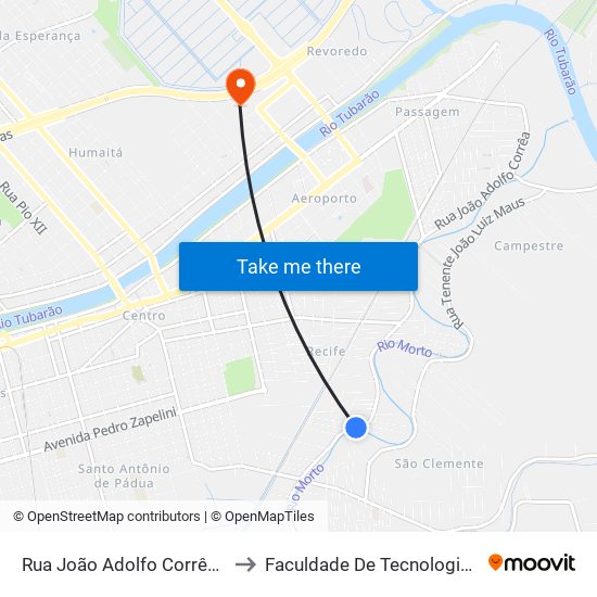 Rua João Adolfo Corrêa, 3860 to Faculdade De Tecnologia Senac map