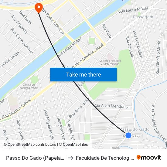 Passo Do Gado (Papelaria Papi) to Faculdade De Tecnologia Senac map