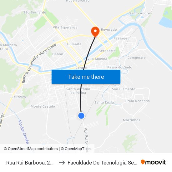 Rua Rui Barbosa, 2287 to Faculdade De Tecnologia Senac map