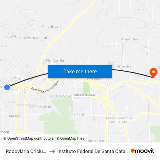 Rodoviária Criciúma to Instituto Federal De Santa Catarina map