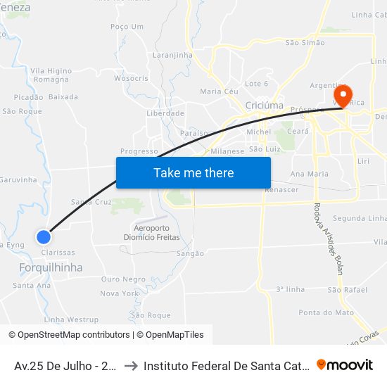 Av.25 De Julho - 2139 to Instituto Federal De Santa Catarina map