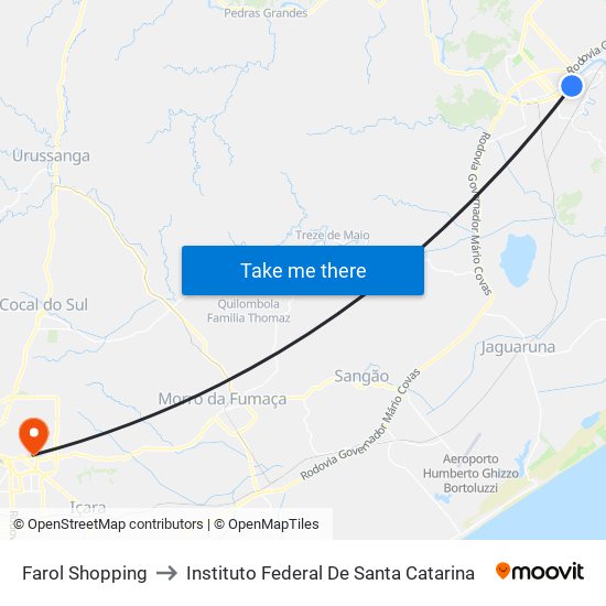 Farol Shopping to Instituto Federal De Santa Catarina map