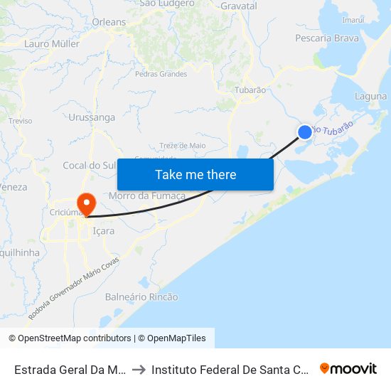 Estrada Geral Da Madre to Instituto Federal De Santa Catarina map