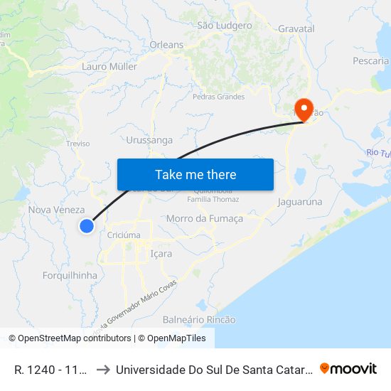 R. 1240 - 1130 to Universidade Do Sul De Santa Catarina map