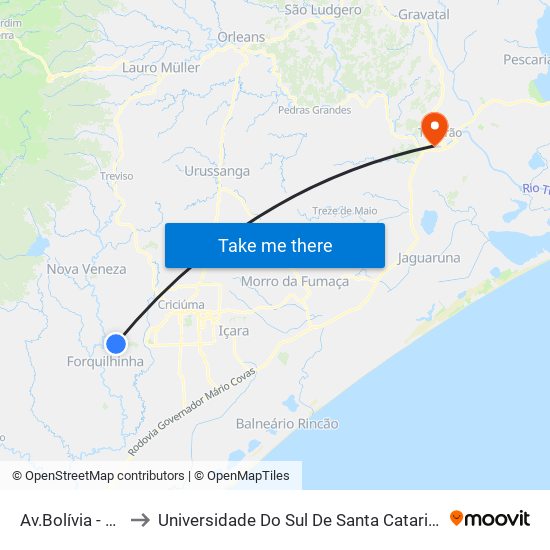 Av.Bolívia - 25 to Universidade Do Sul De Santa Catarina map