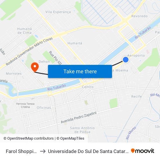 Farol Shopping to Universidade Do Sul De Santa Catarina map