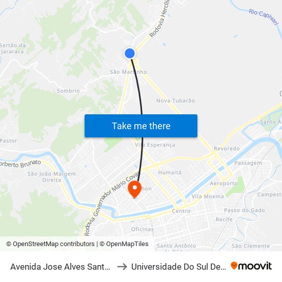 Avenida Jose Alves Santos Passos, 4714 to Universidade Do Sul De Santa Catarina map