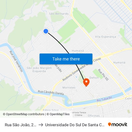 Rua São João, 2637 to Universidade Do Sul De Santa Catarina map