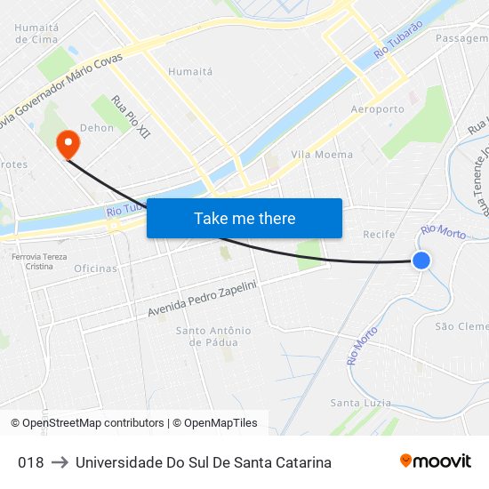 018 to Universidade Do Sul De Santa Catarina map