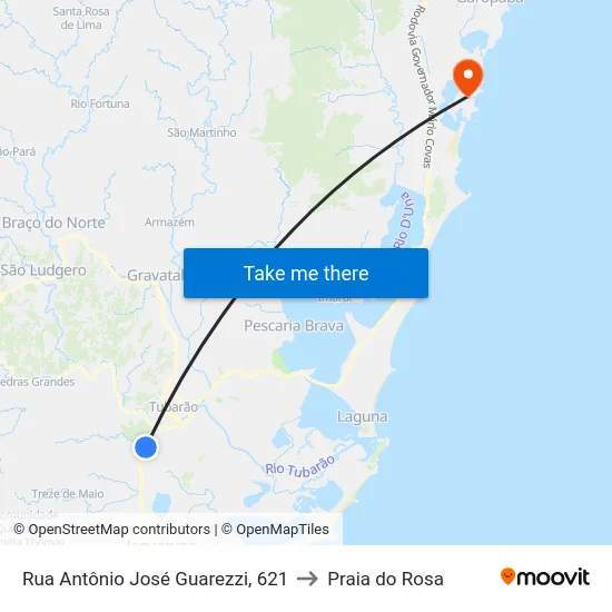 Rua Antônio José Guarezzi, 621 to Praia do Rosa map