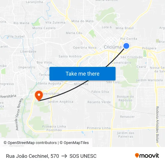 Rua João Cechinel, 570 to SOS UNESC map