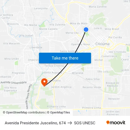Avenida Presidente Juscelino, 674 to SOS UNESC map