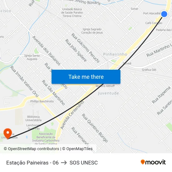Estação Paineiras - 06 to SOS UNESC map