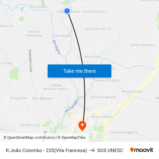 R.João Colombo - 235(Vila Francesa) to SOS UNESC map