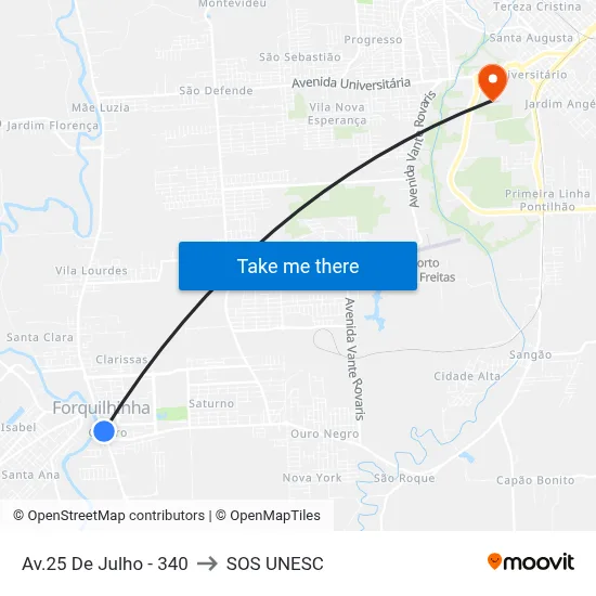 Av.25 De Julho - 340 to SOS UNESC map