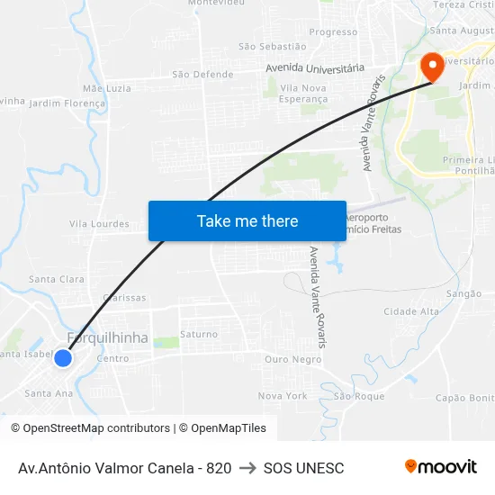 Av.Antônio Valmor Canela - 820 to SOS UNESC map