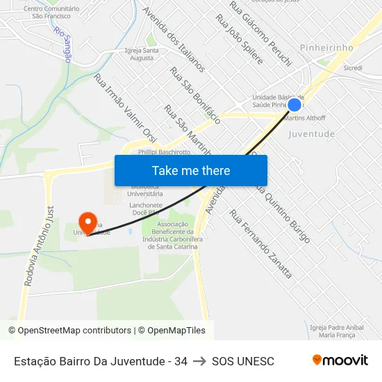 Estação Bairro Da Juventude - 34 to SOS UNESC map